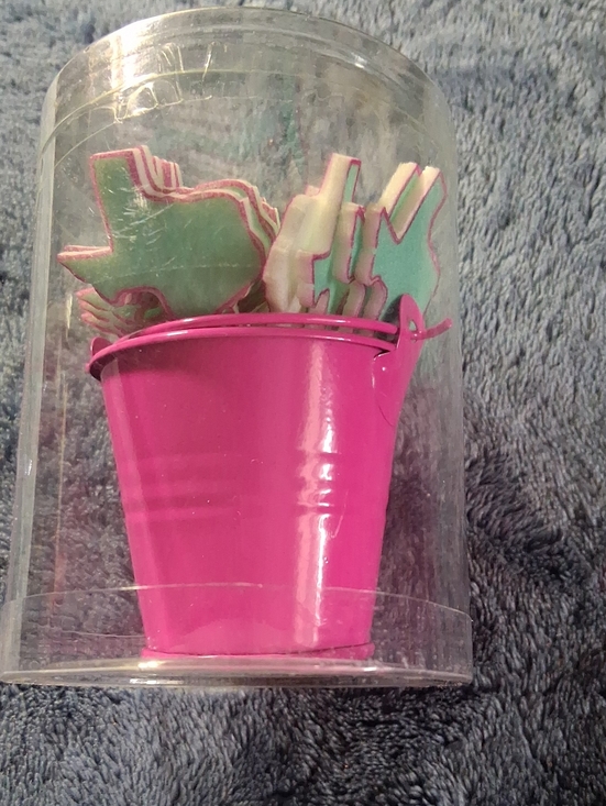 Other - Party Craft Mini Pink Metal Bucket with Green Plastic texas food picks
